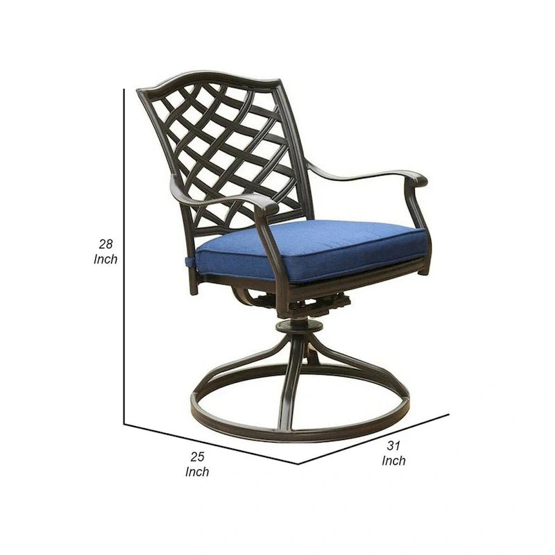 Sedia da pranzo girevole da esterno Wynn da 25 pollici moderna con cuscino, set da 2, blu