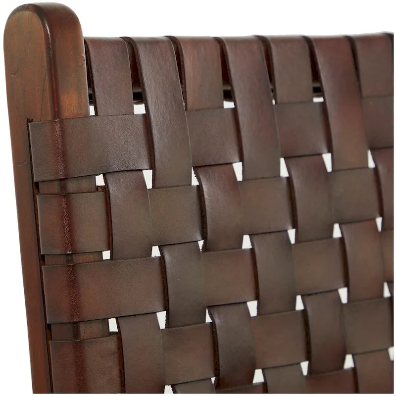 Sedie da Pranzo in Pelle Intrecciata Fatte a Mano con Struttura in Legno Teak - Set di 2 Marroni, Bianche o Nere - Roche River Decor