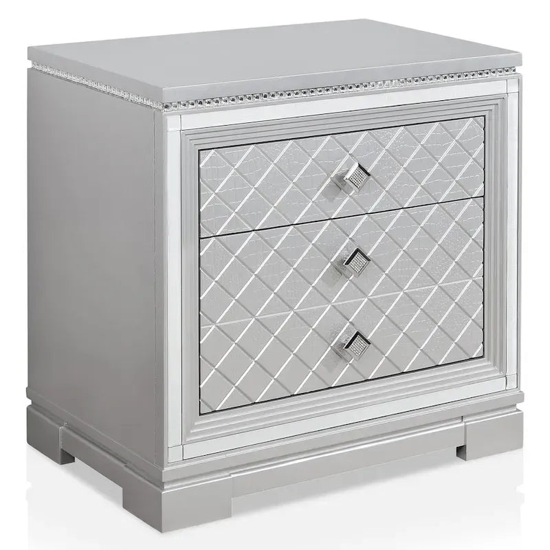 Set camera da letto 5 pezzi Seleena Glam Silver Wood con pannello trapuntato e porta USB di Furniture of America