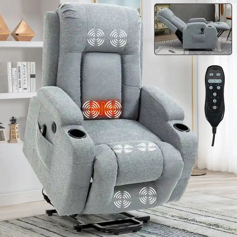 Poltrona reclinabile elettrica Lazy Boy Power Lift, moderna poltrona massaggiante a motore singolo con riscaldamento lombare, porta di ricarica USB, portabicchieri