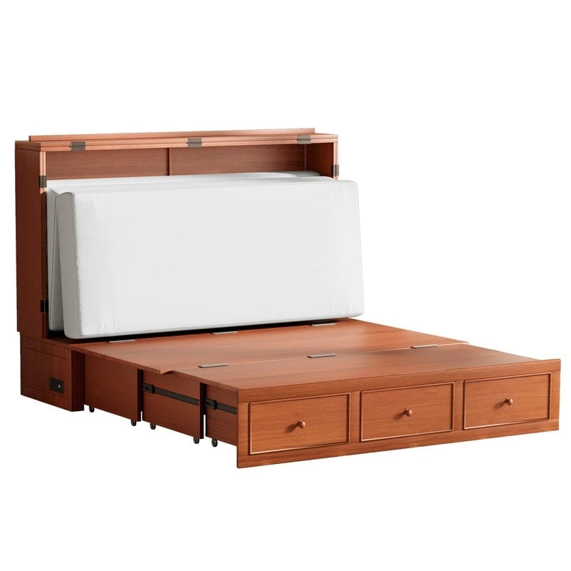 Mixoy Letto a scomparsa con materasso pieghevole, letto a cubo moderno con cassetto portaoggetti e stazione di ricarica USB
