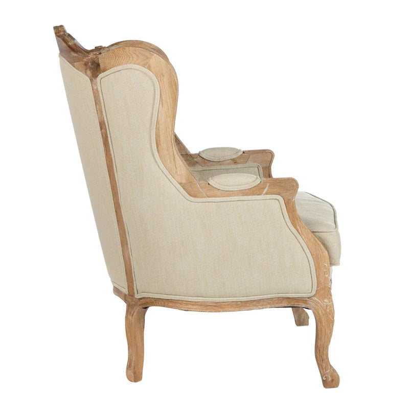 SAFAVIEH Couture Kali Poltrona con orecchioni in lino naturale color rovere - 34Lx34Px40A