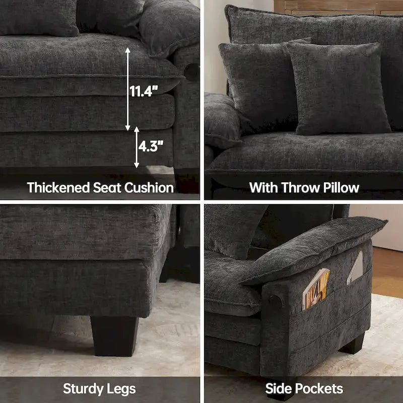 Set di mobili per soggiorno, Set divano componibile modulare con pouf per soggiorno, Divano convertibile