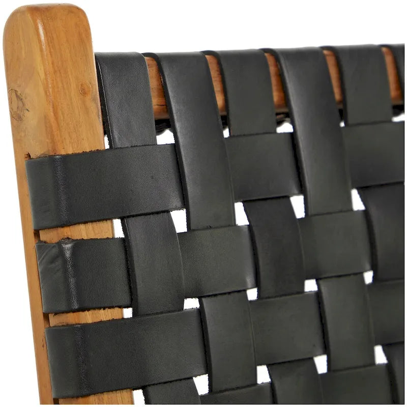Sedie da Pranzo in Pelle Intrecciata Fatte a Mano con Struttura in Legno Teak - Set di 2 Marroni, Bianche o Nere - Roche River Decor