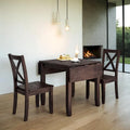 Set da Tavolo da Pranzo 3 Pezzi in Legno con Piano Ribaltabile e 2 Sedie a X per Piccoli Spazi