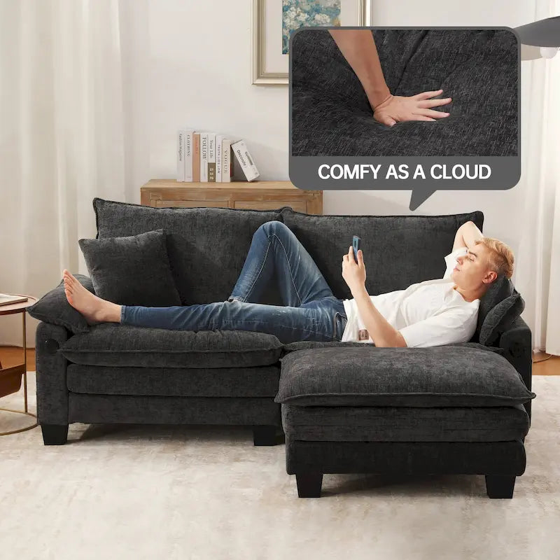 Set di mobili per soggiorno, Set divano componibile modulare con pouf per soggiorno, Divano convertibile