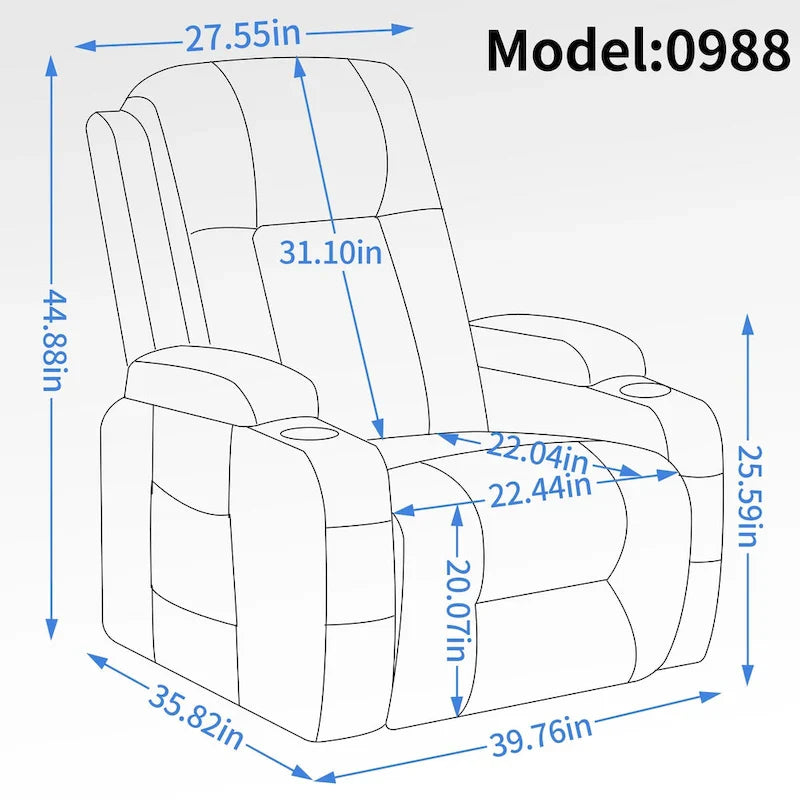 Poltrona reclinabile elettrica Lazy Boy Power Lift, moderna poltrona massaggiante a motore singolo con riscaldamento lombare, porta di ricarica USB, portabicchieri