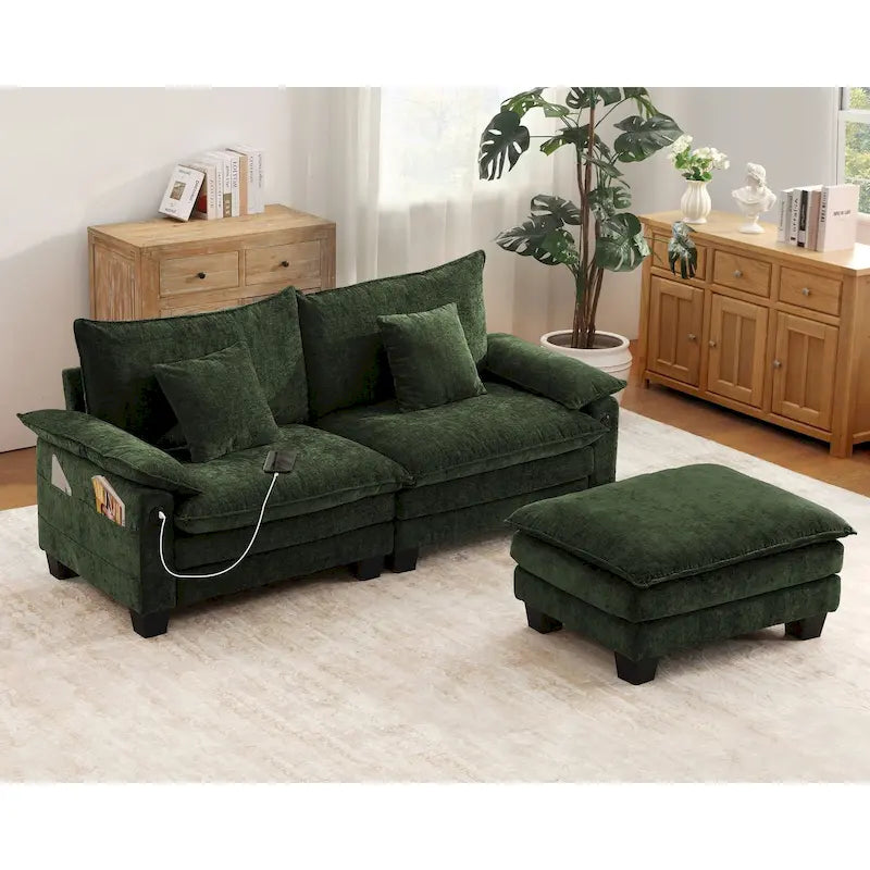 Set di mobili per soggiorno, Set divano componibile modulare con pouf per soggiorno, Divano convertibile