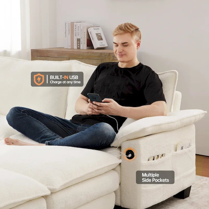 Set di mobili per soggiorno, Set divano componibile modulare con pouf per soggiorno, Divano convertibile