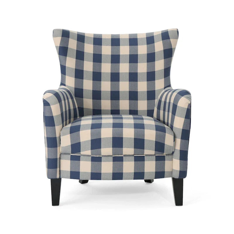 Poltrona imbottita schienale alto Modern Retro 30,25" con gambe in legno per soggiorno