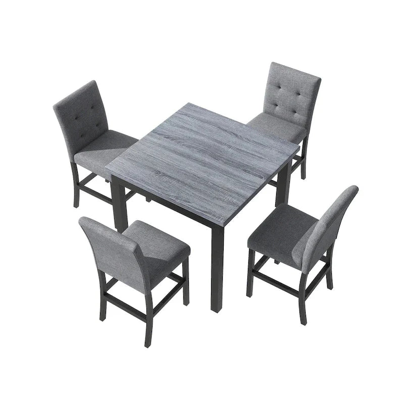 Set da pranzo da 5 pezzi ad altezza bancone, set tavolo da pranzo in legno con tavolo rettangolare e 4 sedie imbottite con schienale alto
