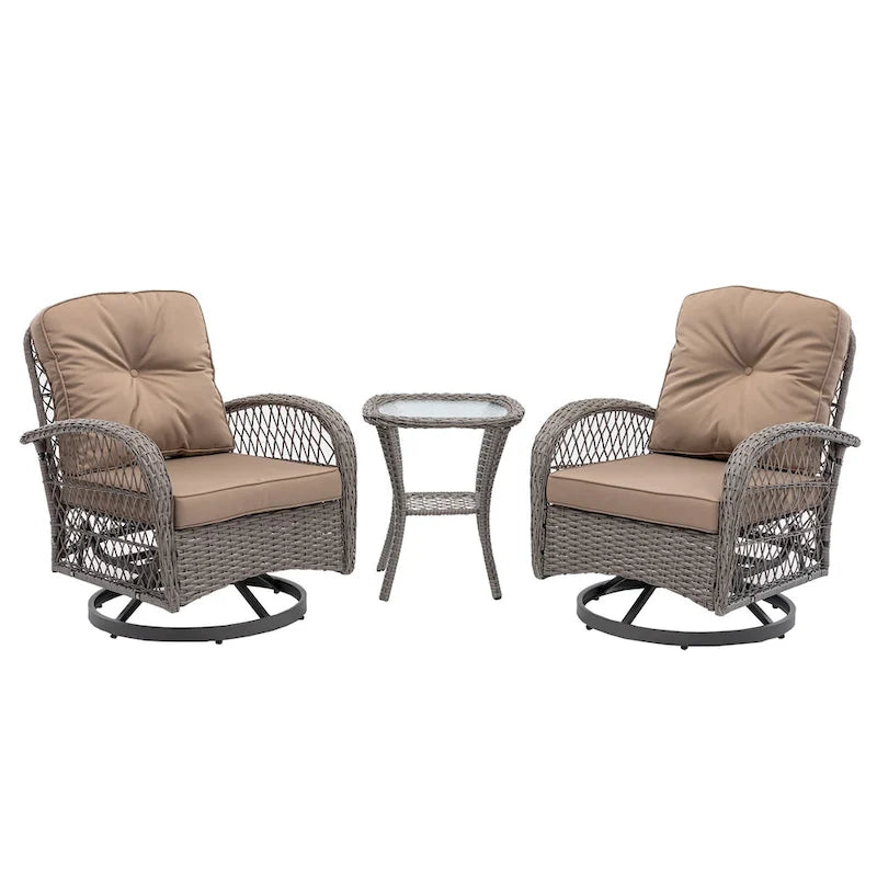 Set da 3 Poltrone da Esterno Girevoli e a Dondolo, Set Conversazione da Patio con Dondolo a 360 Gradi