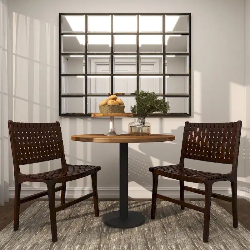 Sedie da Pranzo in Pelle Intrecciata Fatte a Mano con Struttura in Legno Teak - Set di 2 Marroni, Bianche o Nere - Roche River Decor