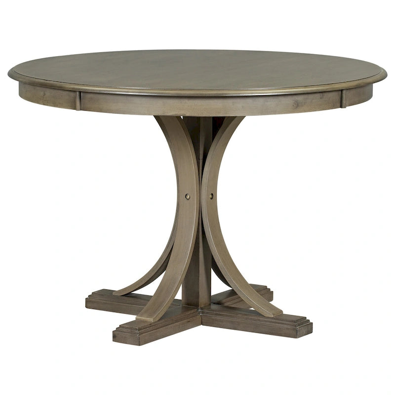 Set da pranzo retro in legno da 5 pezzi color tortora con tavolo a cavalletto curvo e 4 sedie