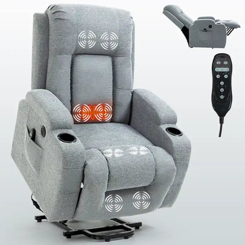 Poltrona reclinabile elettrica Lazy Boy Power Lift, moderna poltrona massaggiante a motore singolo con riscaldamento lombare, porta di ricarica USB, portabicchieri