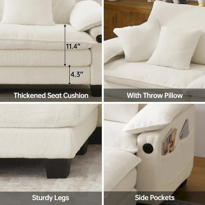 Set di mobili per soggiorno, Set divano componibile modulare con pouf per soggiorno, Divano convertibile