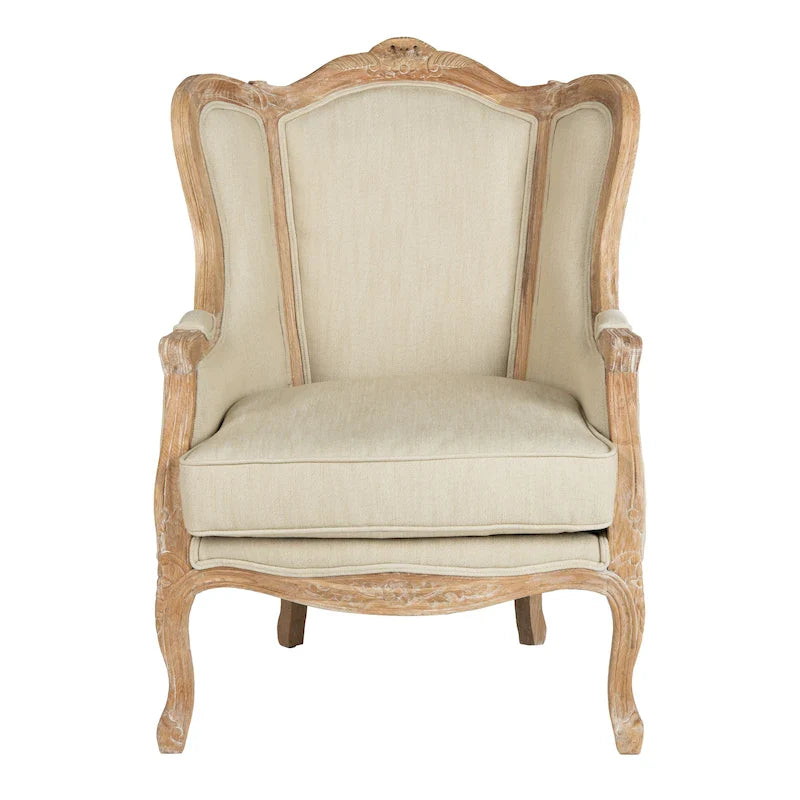 SAFAVIEH Couture Kali Poltrona con orecchioni in lino naturale color rovere - 34Lx34Px40A