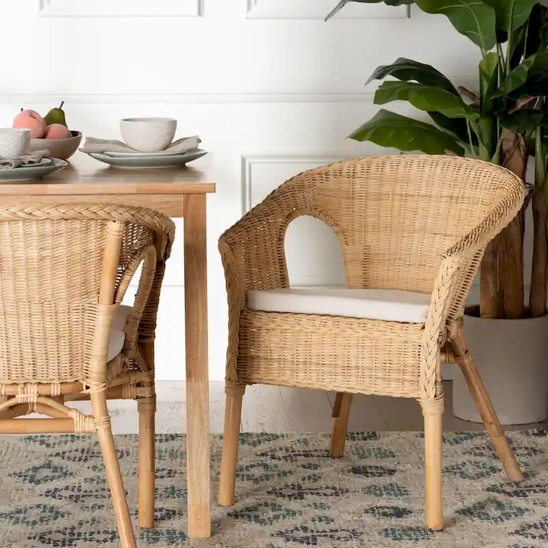 Sedia da pranzo Abbey in rattan naturale in stile bohémien moderno