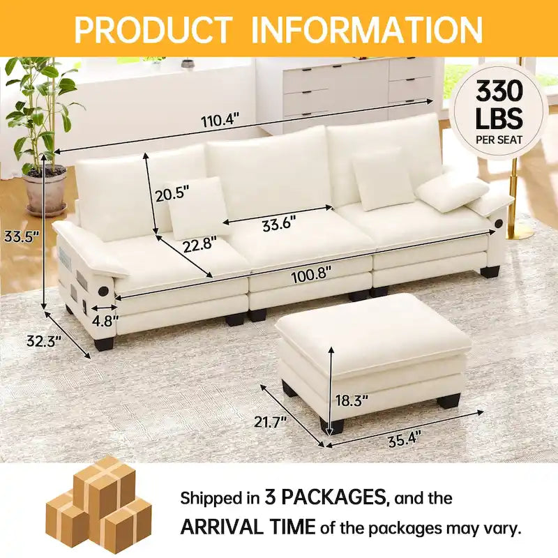 Set di mobili per soggiorno, Set divano componibile modulare con pouf per soggiorno, Divano convertibile