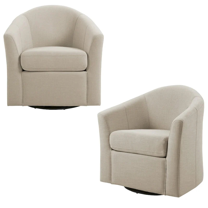 Set di 2 Poltrone Girevoli Moderne Imbottite a Barilotto, Poltrone Accent per Soggiorno
