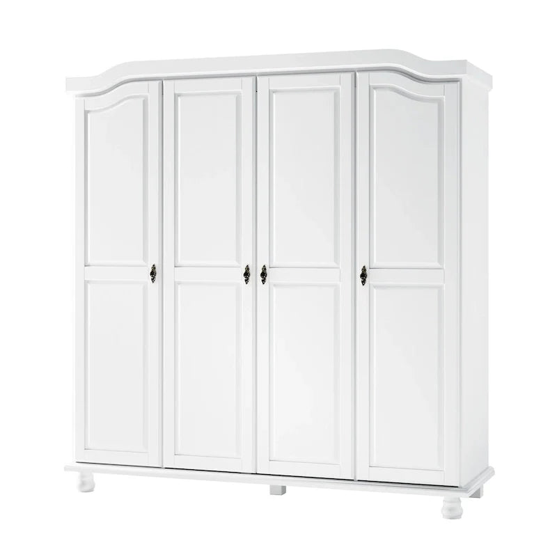 Palace Imports Armadio Kyle a 4 Ante in 100% Legno Massello con Ante in Legno Massello o a Specchio