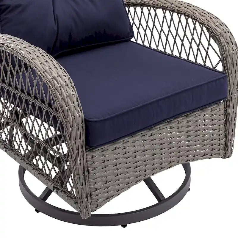 Set da 3 Poltrone da Esterno Girevoli e a Dondolo, Set Conversazione da Patio con Dondolo a 360 Gradi