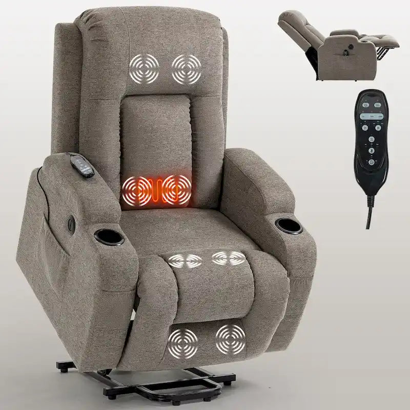 Poltrona reclinabile elettrica Lazy Boy Power Lift, moderna poltrona massaggiante a motore singolo con riscaldamento lombare, porta di ricarica USB, portabicchieri