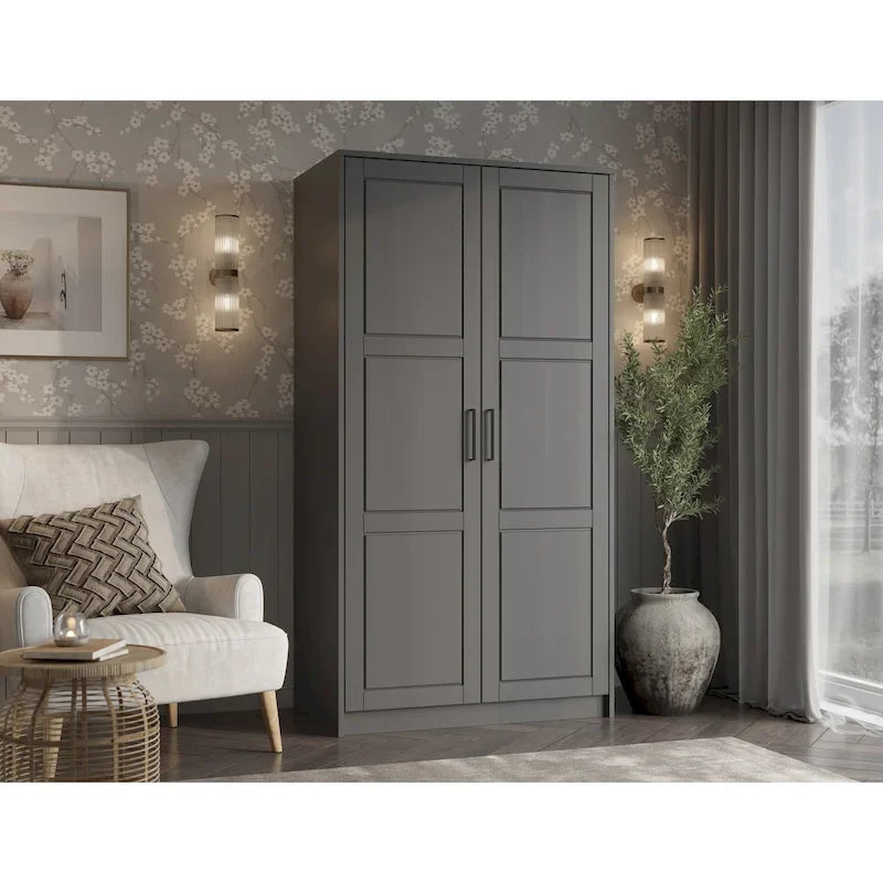 Palace Imports Armadio a 2 ante in 100% legno massello Urban con ante a specchio e in legno massello