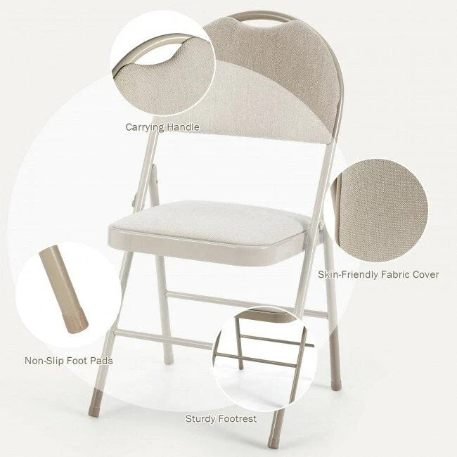 Sedie pieghevoli, confezione da 6, portatili, imbottite per ufficio, cucina, sala da pranzo - Beige - 18,5 x 20 x 35 (L x P x A)