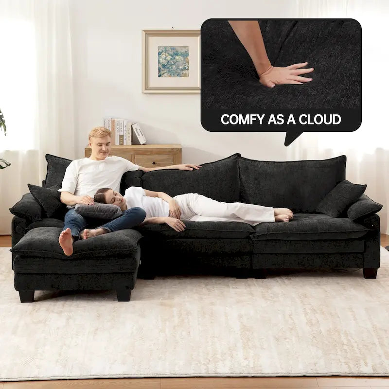 Set di mobili per soggiorno, Set divano componibile modulare con pouf per soggiorno, Divano convertibile