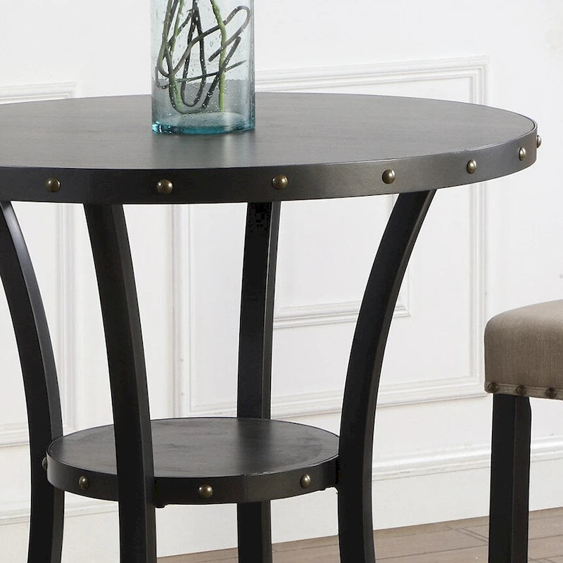 Set da pranzo in stile moderno da 3 pezzi con tavolo bar rotondo e 2 sedie da pub con borchie