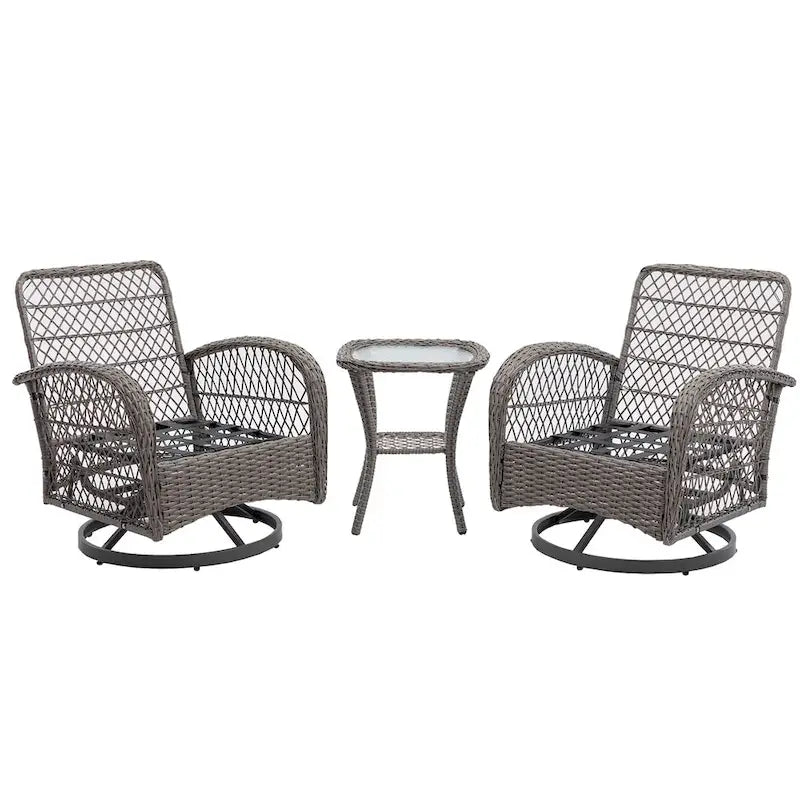 Set da 3 Poltrone da Esterno Girevoli e a Dondolo, Set Conversazione da Patio con Dondolo a 360 Gradi