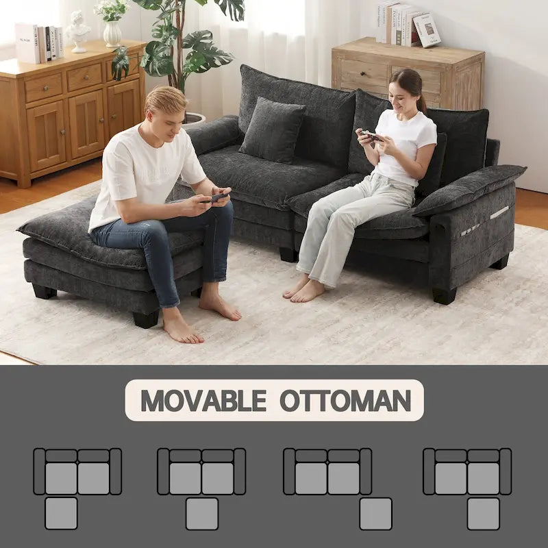 Set di mobili per soggiorno, Set divano componibile modulare con pouf per soggiorno, Divano convertibile
