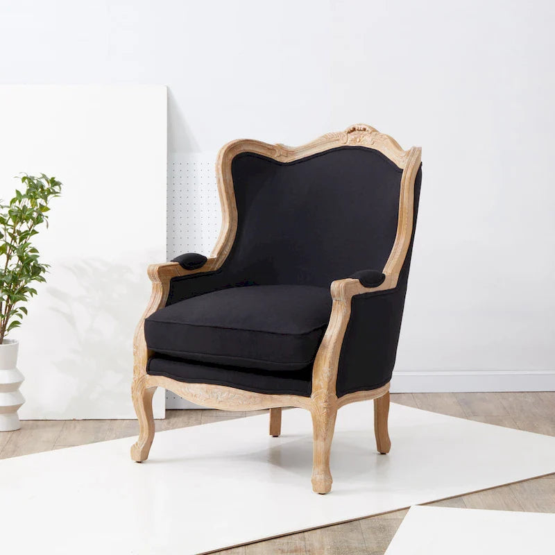 SAFAVIEH Couture Kali Poltrona con orecchioni in lino naturale color rovere - 34Lx34Px40A